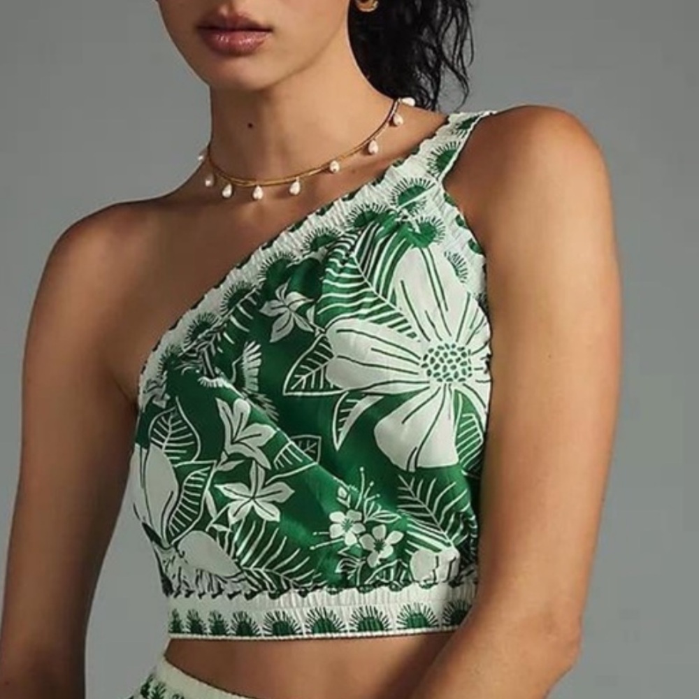 NWT FARM Rio Macaw Elegance Cropped one shoulder Top Sz XL